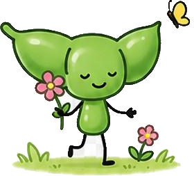 花を持って歩く枝豆のキャラクター